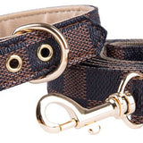 Pet Dog PU Collar and Leash Set - Coffee Plaid Style / S Collar Hand Holding Rope La classe des quatre pattes |