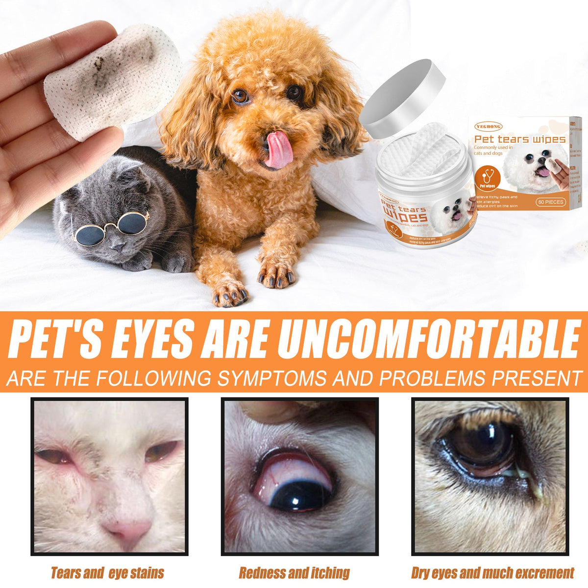Yegbong Pet Wipes for Dogs and Cats Eye Cleaning Pads - A box of 60PCs La classe des quatre pattes |