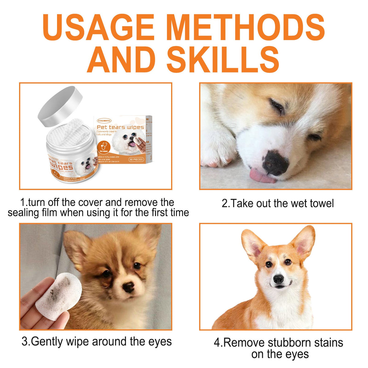 Yegbong Pet Wipes for Dogs and Cats Eye Cleaning Pads - A box of 60PCs La classe des quatre pattes |